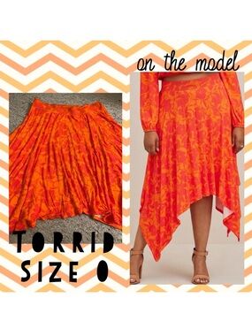 Torrid Orange Handkerchief Hem Super Soft Floral Maxi Skirt - size 0